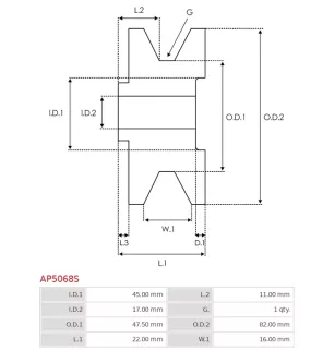 Poulie d’alternateur AS-PL UD46241AP, CARGO 135274, MITSUBISHI A628T55570, MD611486, KRAUF APM5274, LAUBER CQ1040096