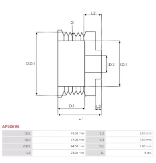 Poulie d’alternateur AS-PL UD49660AP, CARGO 135424, HYUNDAI / KIA 37320-32500, 37321-33021, MITSUBISHI A679C05570, A679C06470