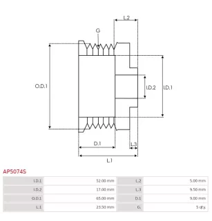 Poulie d’alternateur AS-PL UD51813AP, MITSUBISHI A630C83470, LAUBER CQ1040190, AS-PL A5016, MITSUBISHI A003TA0791