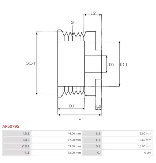 Poulie d’alternateur AS-PL UD53745AP, MITSUBISHI A002TX0391, A2TX0391, AS-PL A5395S