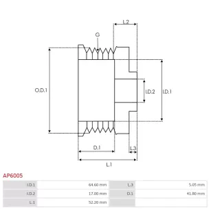 Poulie d’alternateur ELECTROLOG PUL6199 pour DENSO 1042103630, AS-PL UD11456A