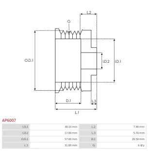 Poulie d’alternateur AS-PL UD10339AP pour UD50445AP, DENSO 1042103210, 1042104990, 4210000070