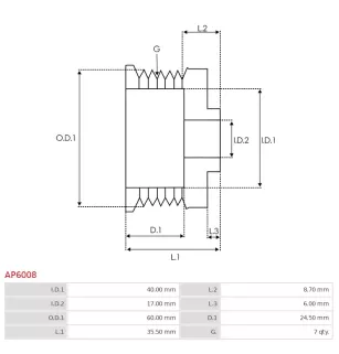 Poulie d’alternateur AS-PL UD10346AP, BOSCH 0123320008, DENSO 1042103290, 1042103732, 1042103740, 1042105370