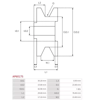 Poulie d’alternateur AS-PL UD42234AP pour UD45193AP, CARGO 135627, DENSO 021041-5230, ELECTROLOG PUL6017, KRAUF APN5627