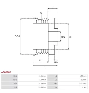 Poulie d’alternateur AS-PL UD46607AP, DENSO 1012117060, 1022112600, AS-PL A6046, A6113, A6661S