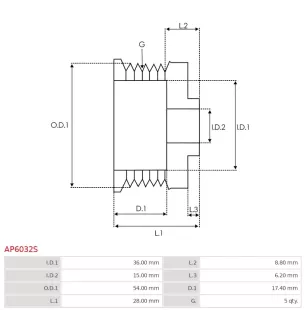 Poulie d’alternateur AS-PL UD19257AP, CARGO 132835, DENSO 021041-3830, 021041-3900, 021041-4420, 021041-5360