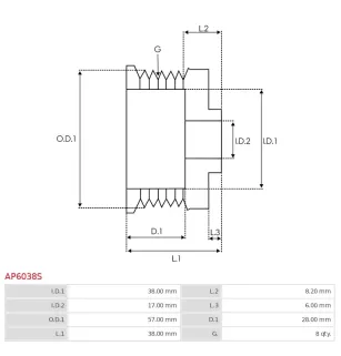 Poulie d’alternateur AS-PL UD52309AP, KRAUF APN3221, DENSO 1042104010, 1042104011, 1042104012, AS-PL A6044