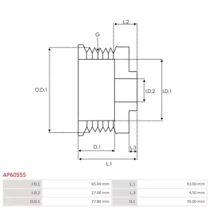 Poulie d’alternateur AS-PL UD51347AP, DENSO 1012100921, 4M5T10300LC, AS-PL A4068, A9022