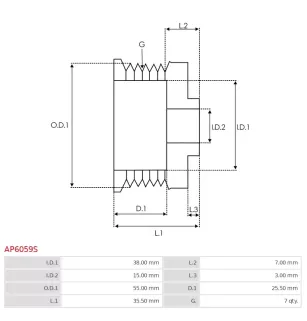 Poulie d’alternateur AS-PL UD51872AP, CARGO 234123, ELECTROLOG PUL6088, KRAUF APN4123, LAUBER CQ1041195