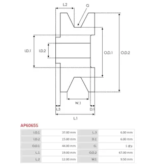 Puleggia alternatore UD46353AP AS-PL per DensO 1012110200