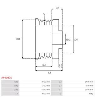 Poulie d’alternateur AS-PL UD51743AP, CARGO 239910, FIAT 9949152