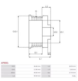 Poulie d’alternateur AS-PL UD10344AP, DENSO 1042105800, FORD 5M5T10300AA, 5M5T10300AB, AS-PL A6019