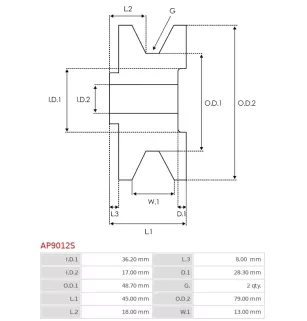 Poulie d’alternateur AS-PL UD45650AP, ISKRA / LETRIKA 16.908.856, MAHLE 72738299, MGX 544KIT, MGX544, ELECTROLOG PUL79290