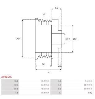 Poulie d’alternateur AS-PL UD14740AP, FORD 2S6T10300FA