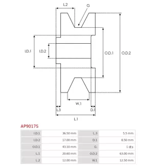 A polia do alternador substitui o AS-PL UD47104AP