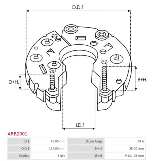 Redresseur d’alternateur CARGO 333602, IKA 1.6802.1, MOBILETRON RV-H002, ELECTROLOG REG3092, GHIBAUDI KIT156