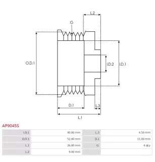 Poulie d’alternateur AS-PL UD49016AP, CHEVROLET 96945926, AS-PL A9276S