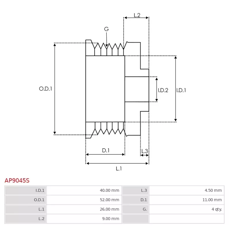 Polea de alternador UD49016AP AS-PL, Chevrolet 96945926, AS-PL A9276S