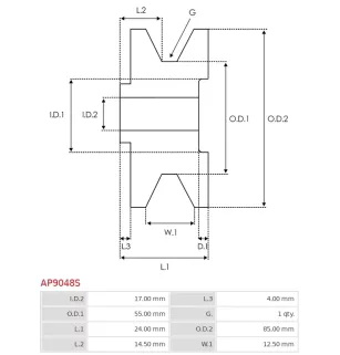 AS-PL UD48035AP Polia alternadora para AS-PL A9087