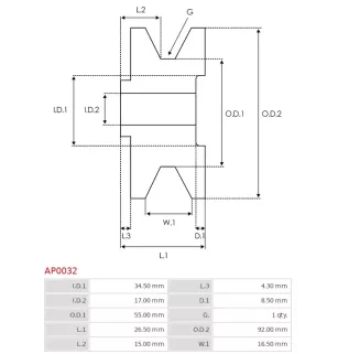 Poulie d’alternateur BOSCH 0120300562 pour 0120339512, 0120339513, 0120339543, 0120339544, 0120339545, AS-PL A0013