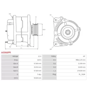 Alternateur 12V 120A Bosch 0124425006 0124425009