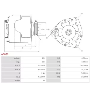 Alternateur 12V 90Amp AS-PL A0070, BMW 12311713449, 12311713450, 12311714219, 12311718983