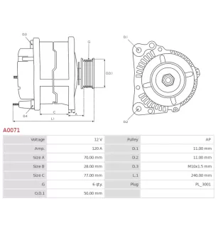 Alternator 12V 120AMP ​​AS-PL A0071, BMW 12311432979, 12311432980