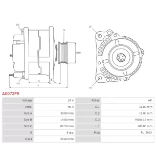Alternator 24v 90amp Bosch 0124655005, 0124655005-R, 0124655017