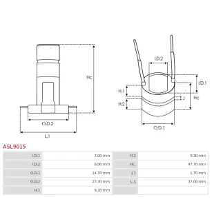 Bague collectrice d’alternateur AS-PL UD02742ASL pour UD03218ASL, CARGO 230090, IKA 1.2020.0, VALEO 2609393, CASCO CSL15109AS