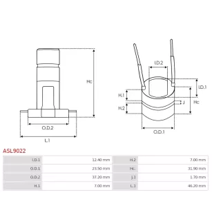 Bague collectrice d’alternateur CARGO 133409, IKA 1.2037.0, ASHDOWN INGRAM KAX72191, CASCO CSL35100, CIVIC/DA PARTS 501430