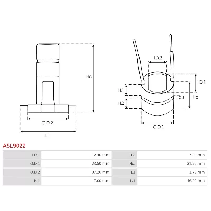 Bague collectrice d’alternateur CARGO 133409, IKA 1.2037.0, ASHDOWN INGRAM KAX72191, CASCO CSL35100, CIVIC/DA PARTS 501430