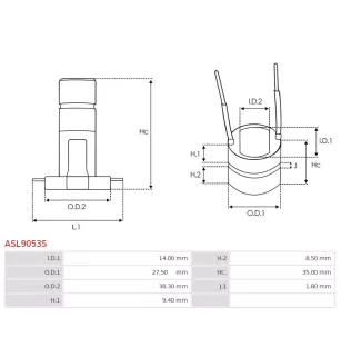 Bague collectrice d’alternateur AS-PL UD45425ASL, CARGO 137571, ELECTROLOG SRG3000, KRAUF ASH7571, POWERMAX 1114726, 81114726