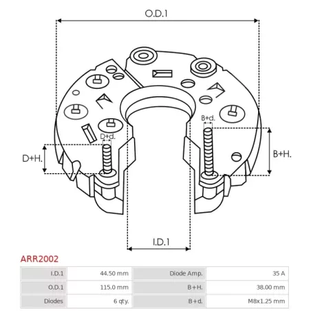 Redresseur d’alternateur CARGO 138189 pour HITACHI, HITACHI L170G-3319, L170G-6308, IKA 1.6803.1, MOBILETRON RV-H001