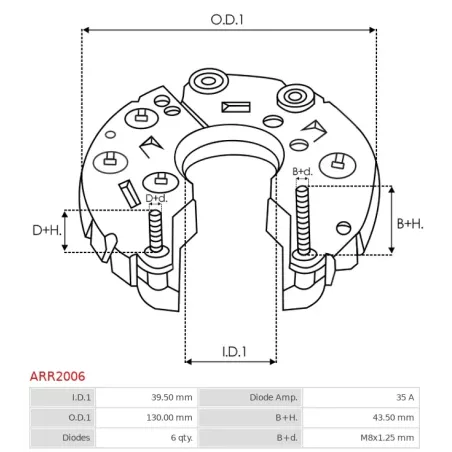 Redresseur d’alternateur HITACHI LR190734 pour LR190734B, LR190734C, LR190734E, LR190734G