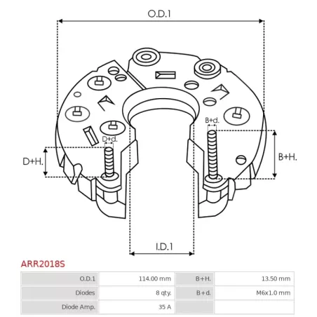 Redresseur d’alternateur AS-PL UD21569ARC, MOBILETRON RV-H050, ELECTROLOG RCT3036, HITACHI LR170757B, LR170757BR, LR170765