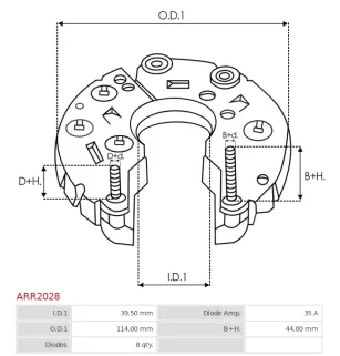 Redresseur d’alternateur ELECTROLOG REG3072, AS-PL A2035, HITACHI LR160728, LR160728E, LR180742C, LR185702, LR190724