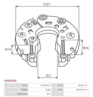AS-PL Ar2034 alternator rectifier, Hitachi LR180510