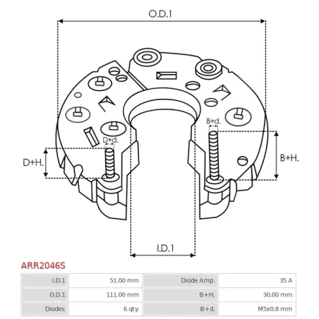 Redresseur d’alternateur AS-PL A2010 pour A2020, A2026, HITACHI LR170411, LR170415, LR225408