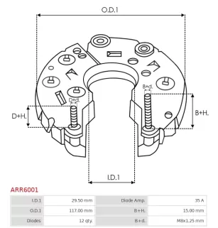 Rectificador alternador 0R, Cargo 237607, 237609, Denso PCM-01