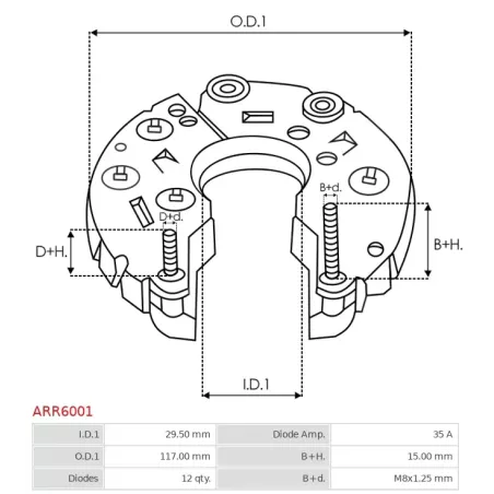 Redresseur d’alternateur 0R, CARGO 237607, 237609, DENSO PCM-01, MOBILETRON RN-39, VR-H2005-88, ELECTROLOG REG6088