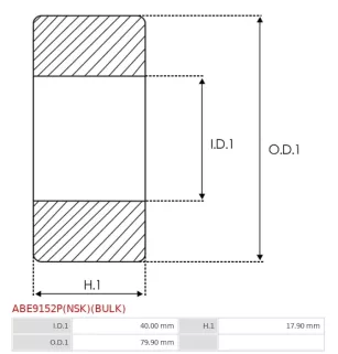 Palier AS-PL UD03071ABE, CARGO 140276, 140276P, FAG 62082RSRC3, IKA 8.8228.0, NSK 6208DDUC3E, SKF 62082RS1, ELECTROLOG BEA6208