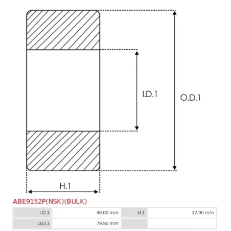 Palier AS-PL UD03071ABE, CARGO 140276, 140276P, FAG 62082RSRC3, IKA 8.8228.0, NSK 6208DDUC3E, SKF 62082RS1, ELECTROLOG BEA6208