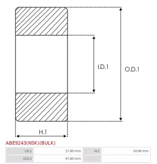 Palier AS-PL UD03645(NSK)ABE, NSK B17102AA1T1X02, BEARING SIZE 17/47X14