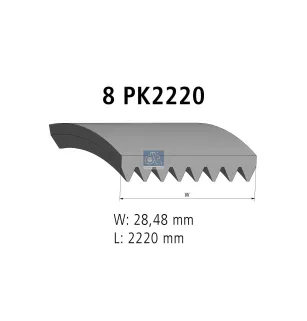 Courroie multi-nervures, 8 PK, L: 2220 mm, W: 28.5 mm, 8PK2220 Pour Scania 4-Serie - Cummins tbd - 3102942 - 8PK2220.