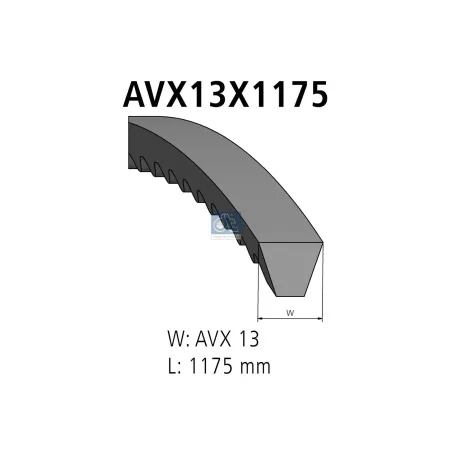 Courroie, L: 1175 mm, W: 13 mm, AVX13X1175 Pour Mack Mid-Liner - MAN Chassis, D-engines, G/M/F 90, Lion's, L/M/F/E 2000.