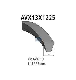 Courroie, L: 1225 mm, W: 13 mm, AVX13X1225 Pour Iveco Eurocargo - Mack Mid-Liner - MAN Chassis, D-engines, F 7/8/9, G/M/F 90.