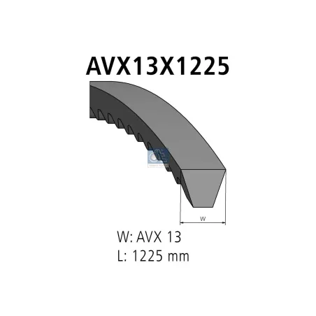 Courroie, L: 1225 mm, W: 13 mm, AVX13X1225 Pour Iveco Eurocargo - Mack Mid-Liner - MAN Chassis, D-engines, F 7/8/9, G/M/F 90.