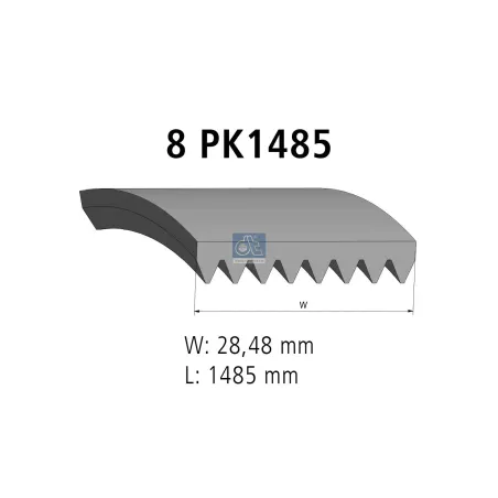 Courroie multi-nervures, 8 PK, L: 1485 mm, W: 28.5 mm, 8PK1485 Pour Scania P96 - BMW tbd - Cummins tbd - 11287589365