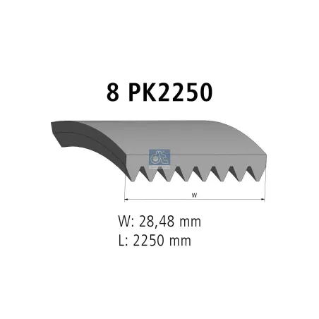 Courroie multi-nervures, 8 PK, L: 2250 mm, W: 28.5 mm, 8PK2250 Pour Scania P96 - Cummins tbd - 3289908 - 8PK2250 - 1389063