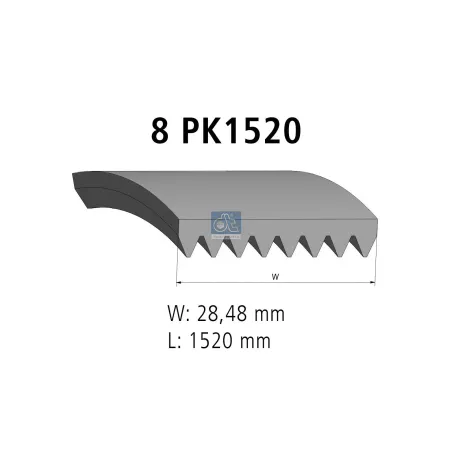 Courroie multi-nervures, 8 PK, L: 1520 mm, W: 28.5 mm, 8PK1520 Pour Renault Kerax, Premium - Scania 4-Serie Bus, 4-Serie, P96